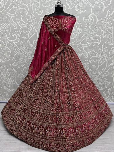 Precious Pink Dori Work Velvet Bridal Lehenga Choli With Double Dupatta - Ethnic Plus In